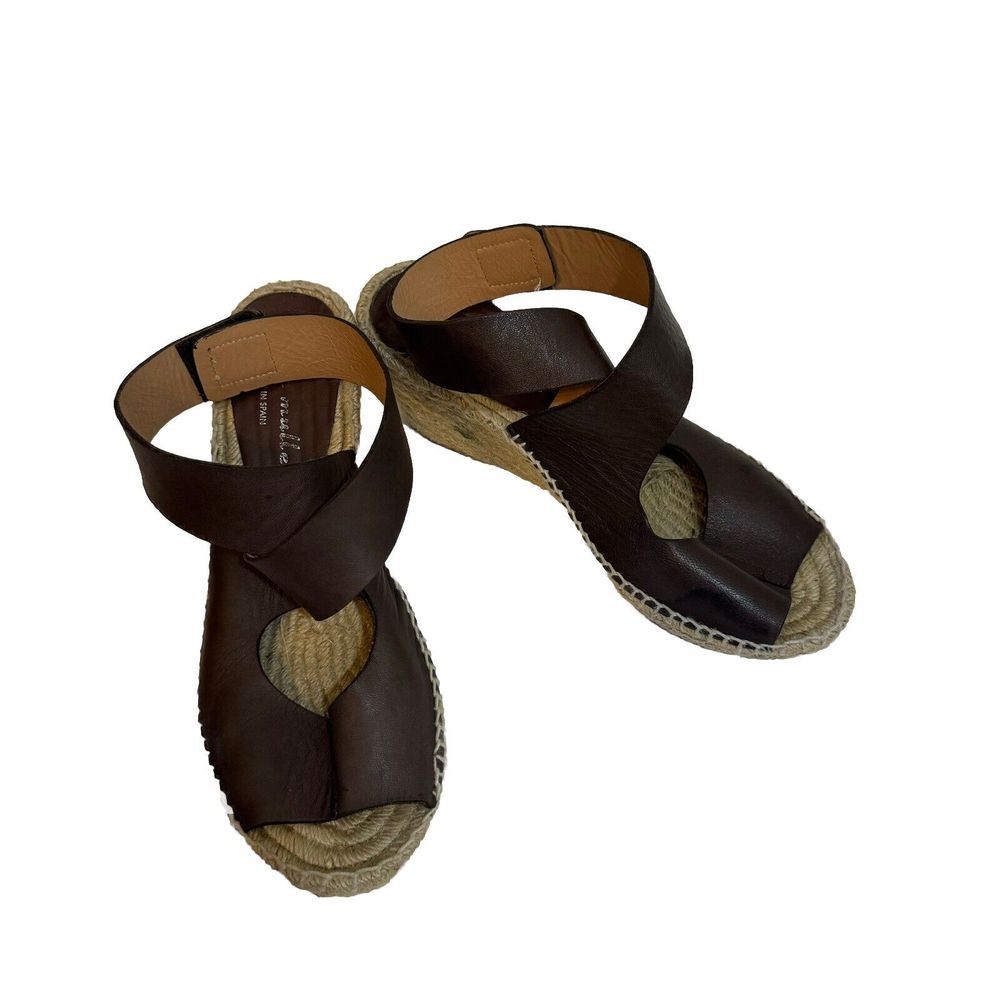 Bettye Muller Espadrille Wedge Women's 7.5 Ankle Strap Leather Brown EU 38